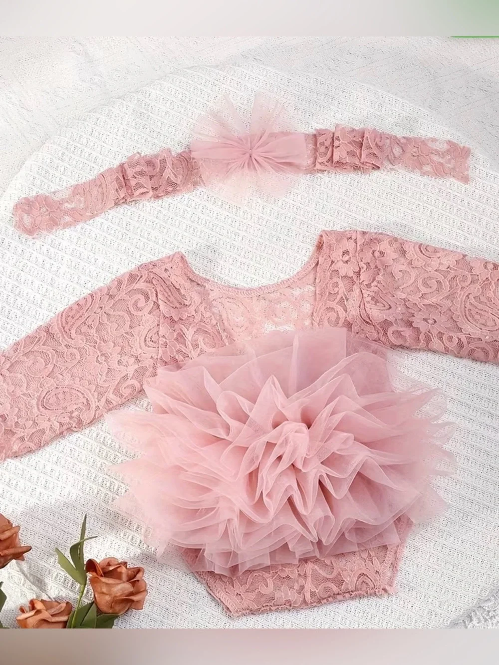 Soft Pink Tulle Baby Headband with Flower Accent